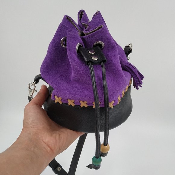 Crossbody Bucket bagLilac Leather Suede bucketLeather Bucket Bag for women main image 7